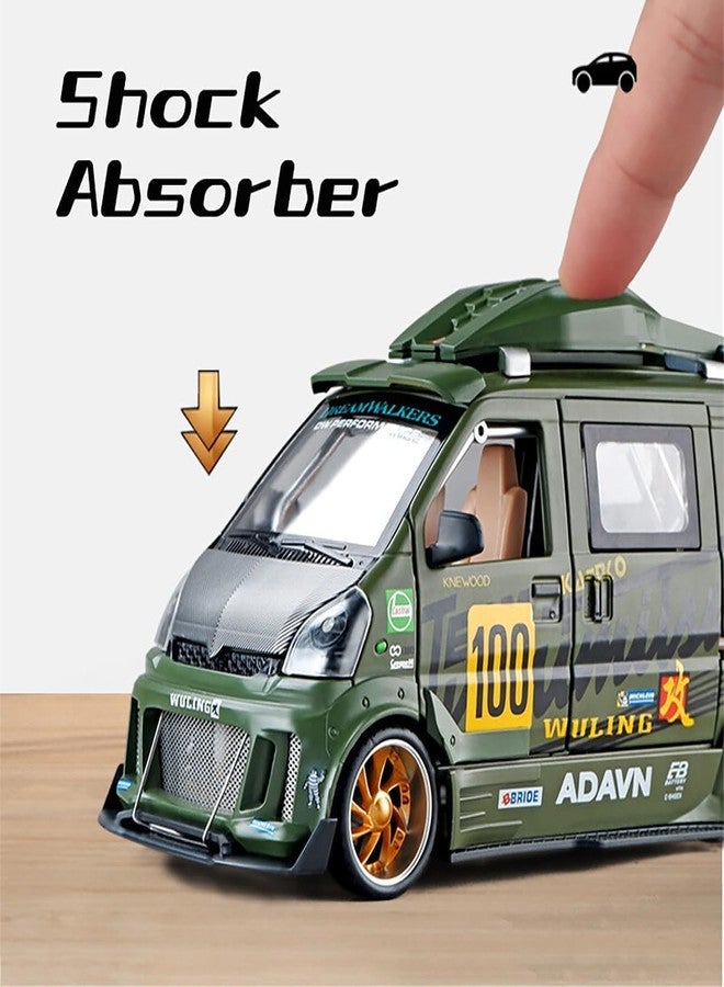 KENIRY Exclusive Alloy Metal Pull Back Die-cast Car Model with Sound Light Mini Auto Toy for Kids Metal Model Toy Car with Sound and Light (1:24 Wuling Van Modified-Green) - Image 3